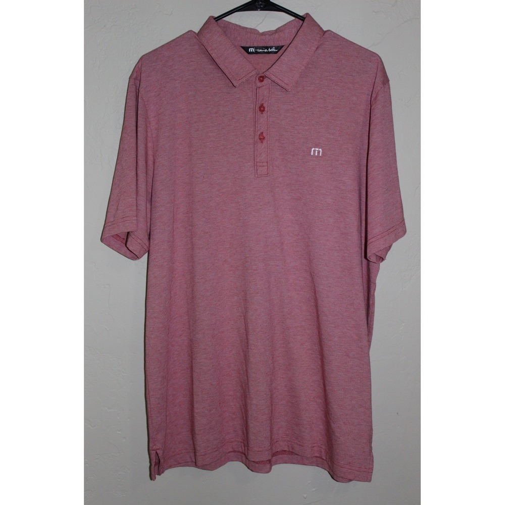 TravisMathew Men's XL Red White Micro Stripe Golf Polo Shirt Short Sleeve